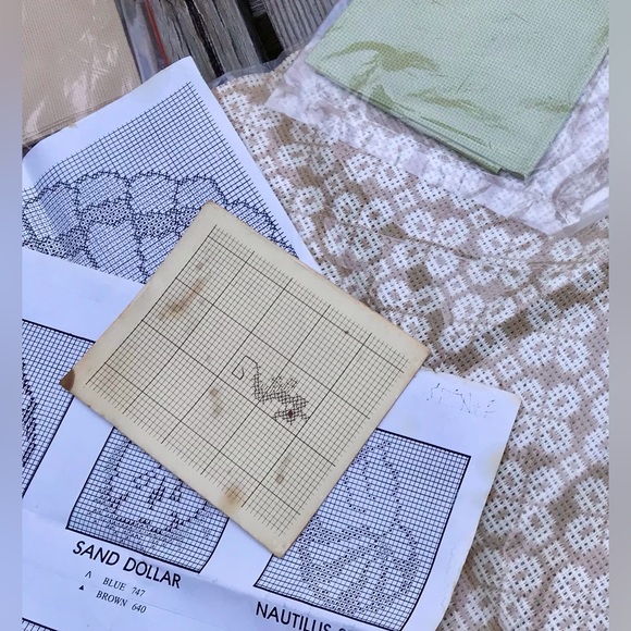 Embroidery Cross Stitch Fabric Material Beach Pattern Plastic Vintage Sewing Box - Picture 5 of 16